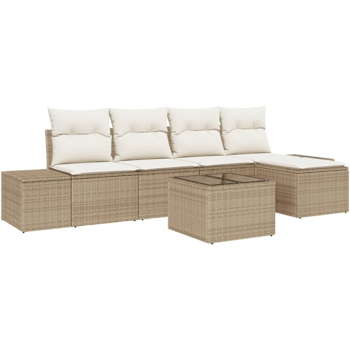 6-delars trädgårdssoffset med kuddar brun polyrotting vidaXL 294 x 117 x 85 cm – bild 2