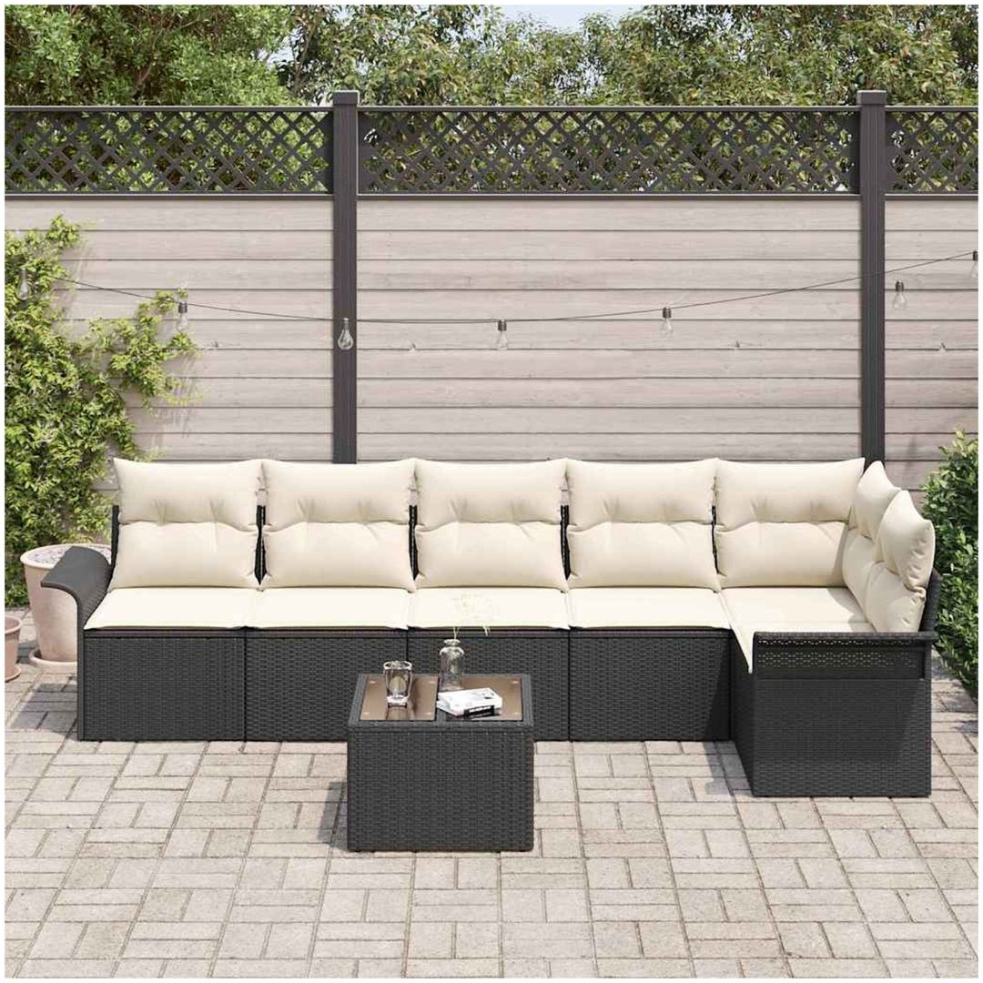 6-delars trädgårdssoffset med kuddar brunt poly rattan vidaXL Stor – bild 3