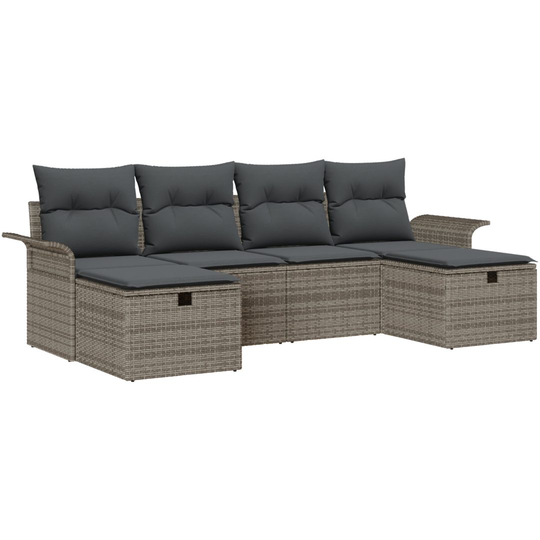 6 Delars Trädgårdssoffset med Kuddar Grå Poly Rattan vidaXL 251 x 117 x 85 cm – bild 2