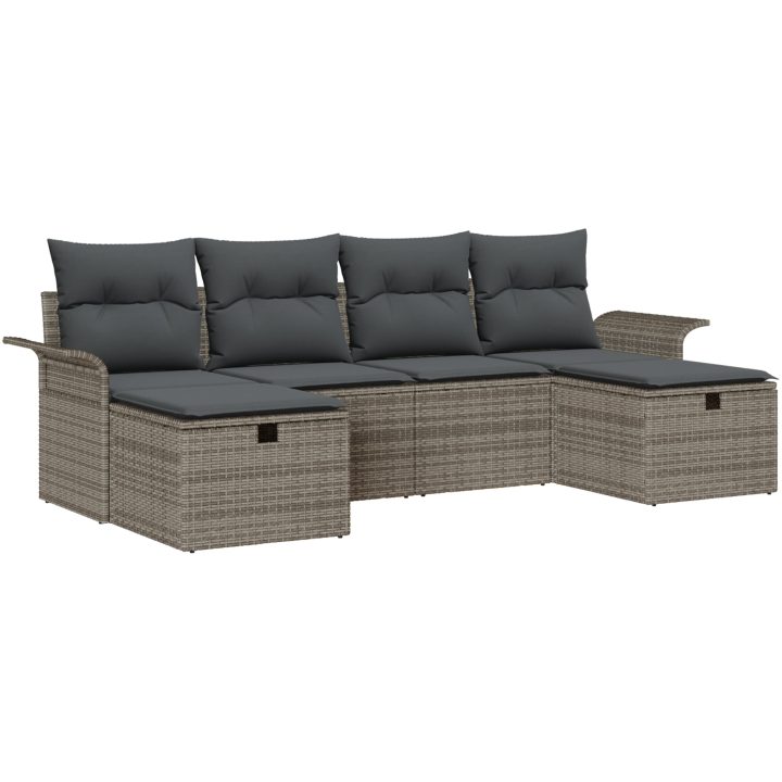 6 Delars Trädgårdssoffset med Kuddar Grå Poly Rattan vidaXL 251 x 117 x 85 cm – bild 2