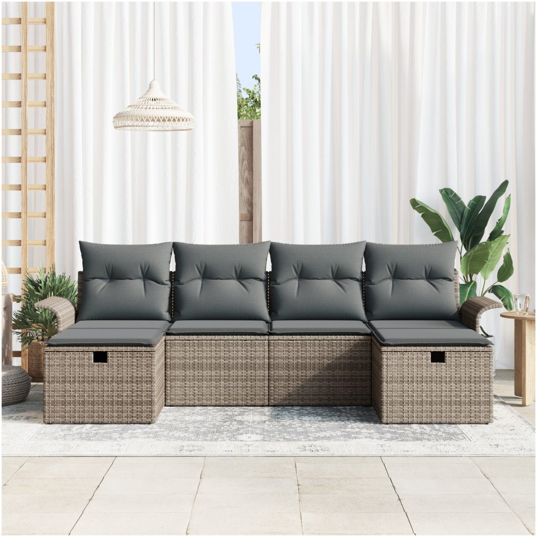 6 Delars Trädgårdssoffset med Kuddar Grå Poly Rattan vidaXL 251 x 117 x 85 cm – bild 3