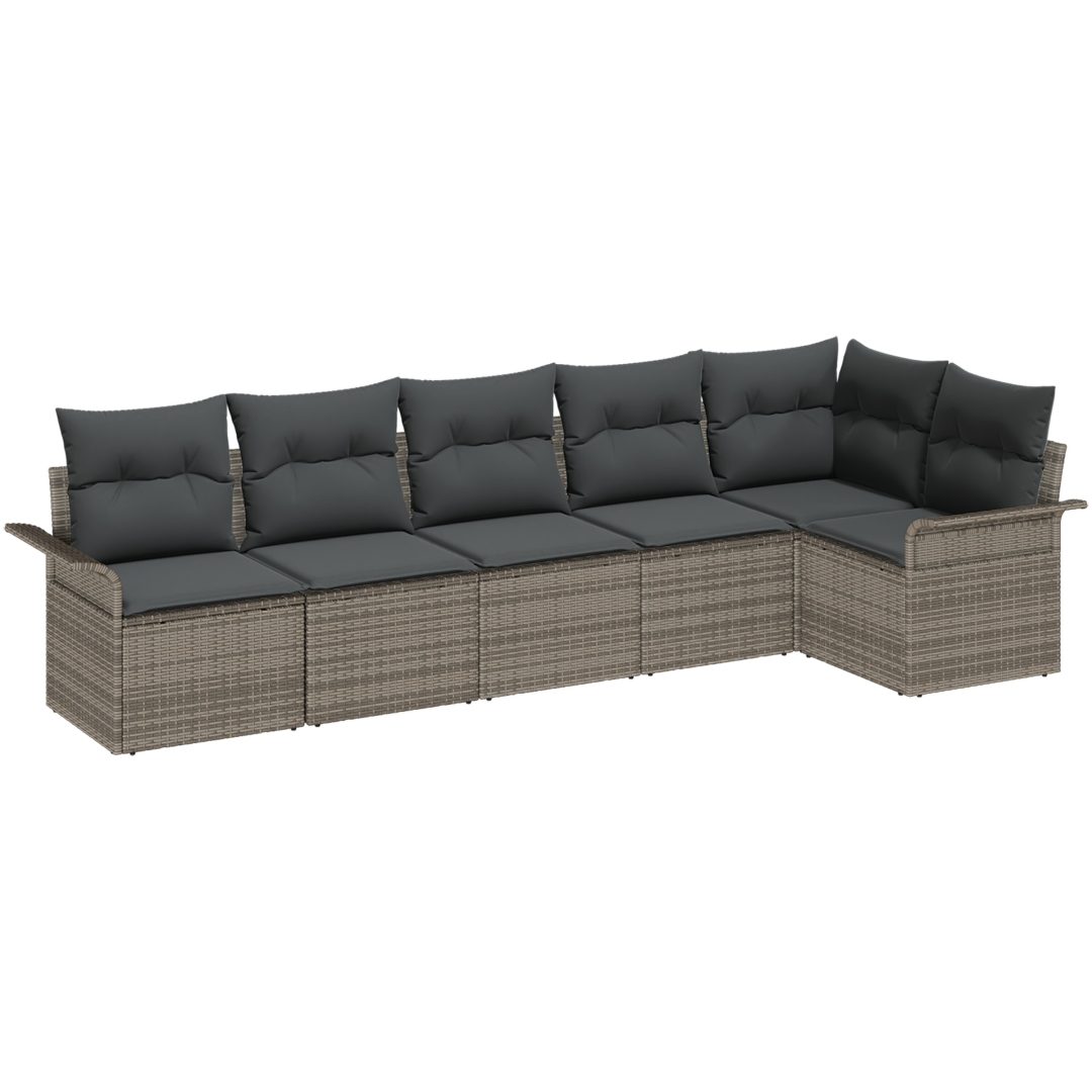 6-delars trädgårdssoffset med kuddar - Grå polyrotting vidaXL 297,5 x 132,5 x 85 cm – bild 2