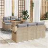 6-delars trädgårdssoffset med kuddar i beige poly rattan och akacia vidaXL 100 x 55 x 73 cm – miniatyr 1