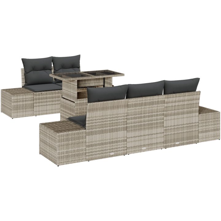 6-delars trädgårdssoffset med kuddar, ljusgrå poly-rattan vidaXL 100 x 55 x 73 cm – bild 2
