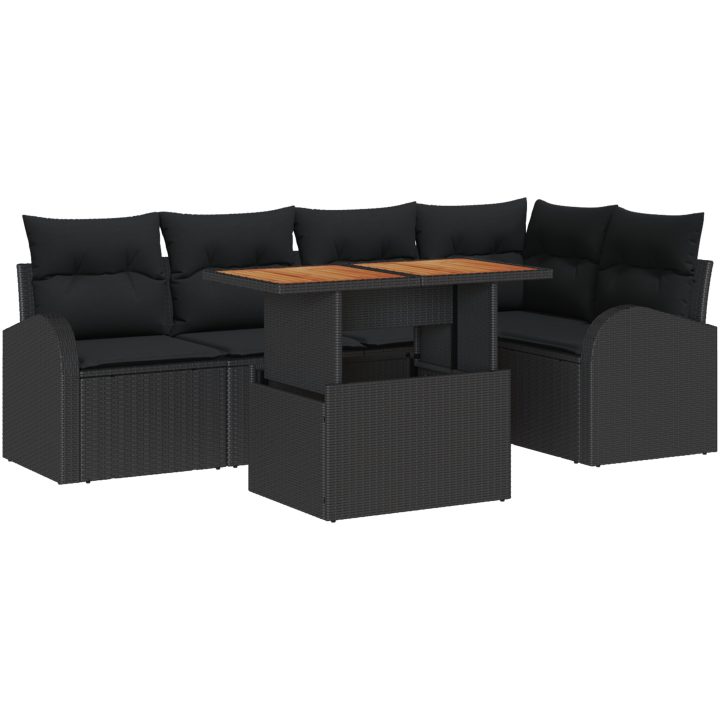 6 Delars Trädgårdssoffset med Kuddar Svart Poly Rotting Akacia vidaXL 100 x 55 x 73 cm – bild 2
