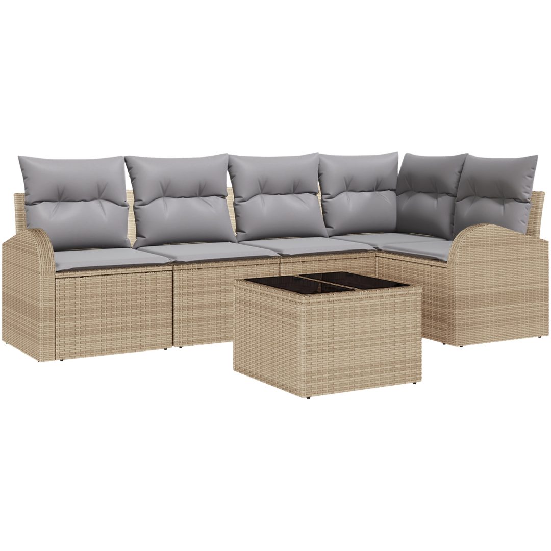 6-delars trädgårdssoffset med kuddar svart poly-rotting vidaXL 55 x 55 x 37 cm – bild 2