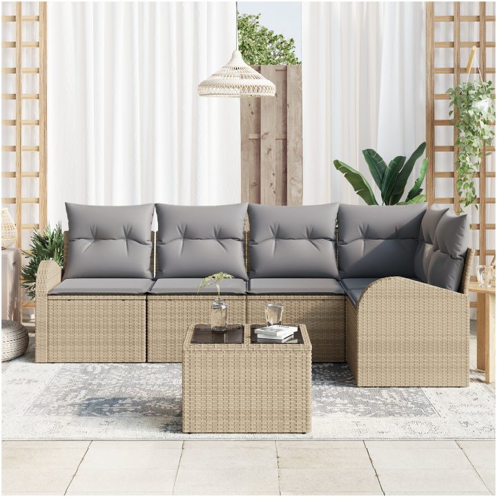 6-delars trädgårdssoffset med kuddar svart poly-rotting vidaXL 55 x 55 x 37 cm – bild 3