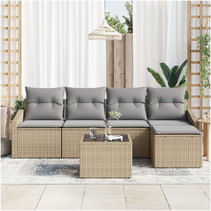 6-delars utemöbelset med dynor, svart polyrotting vidaXL 55 x 55 x 37 cm – bild 3