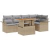6-delars utemöbelset med kuddar i beige, poly rattan och akacia vidaXL 100 x 55 x 73 cm – miniatyr 2