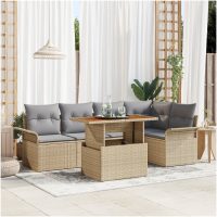 6-delars utemöbelset med kuddar i beige, poly rattan och akacia vidaXL