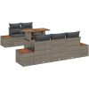 6-delars utemöbelset med kuddar i grå poly rattan och akacia vidaXL 100 x 55 x 73 cm – miniatyr 2