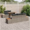6-delars utemöbelset med kuddar i grå poly rattan och akacia vidaXL 100 x 55 x 73 cm – miniatyr 3