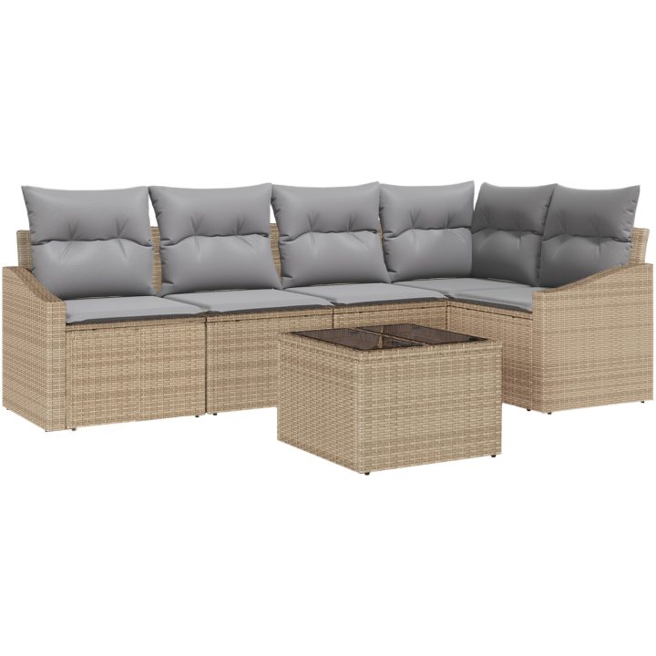 6-delars utemöbelset med kuddar i svart polyrotting vidaXL 55 x 55 x 37 cm – bild 2