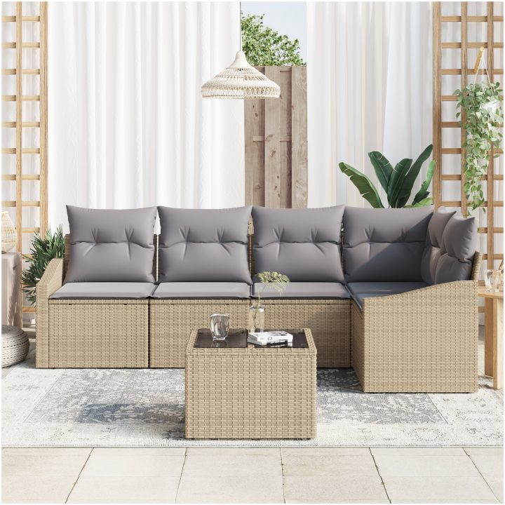 6-delars utemöbelset med kuddar i svart polyrotting vidaXL 55 x 55 x 37 cm – bild 3