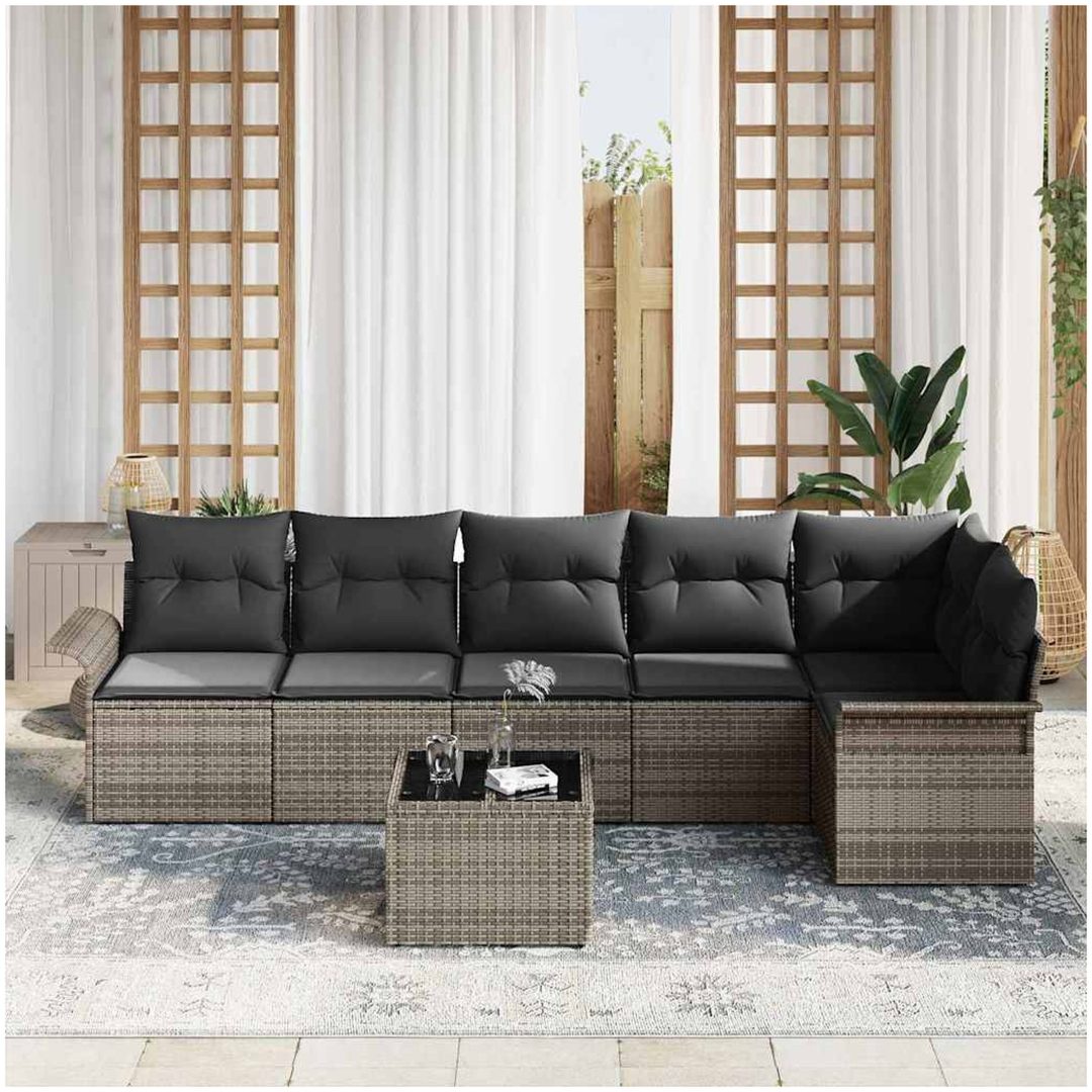 6-delars utemöbelset med kuddar, svart poly rattan vidaXL 55 x 55 x 37 cm – bild 3