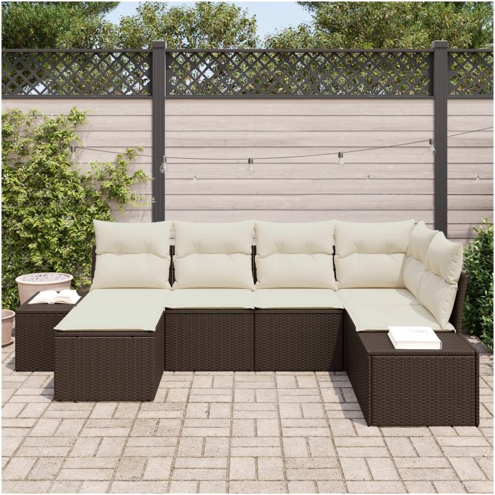 6-delars utemöbelsset med kuddar brun polyrotting vidaXL 264 x 154 x 85 cm – bild 3