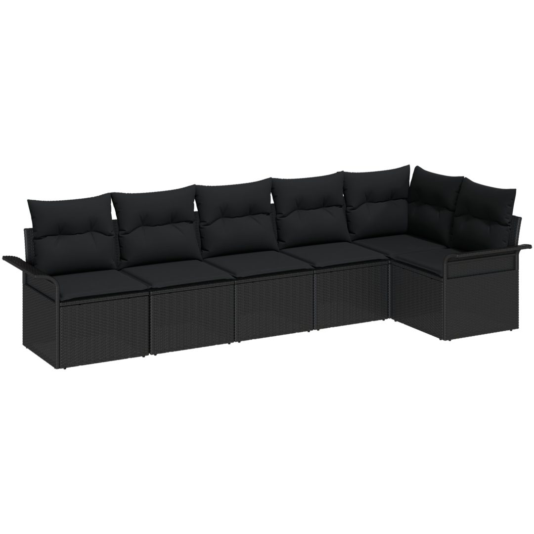 6-delars utesoffa med kuddar - Svart polyrotting vidaXL 297,5 x 132,5 x 85 cm – bild 2