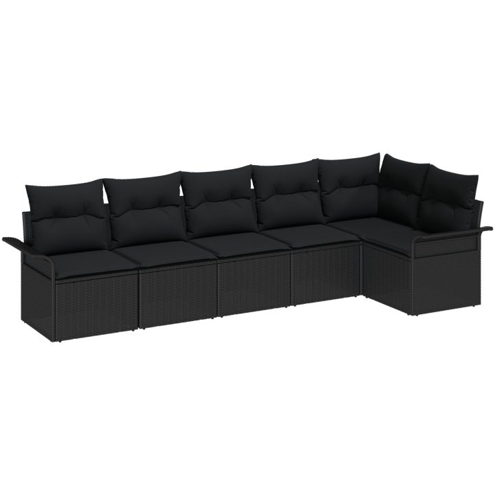 6-delars utesoffa med kuddar - Svart polyrotting vidaXL 297,5 x 132,5 x 85 cm – bild 2