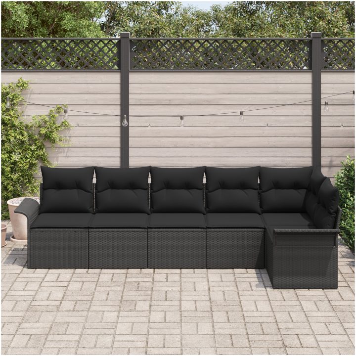6-delars utesoffa med kuddar - Svart polyrotting vidaXL 297,5 x 132,5 x 85 cm – bild 3