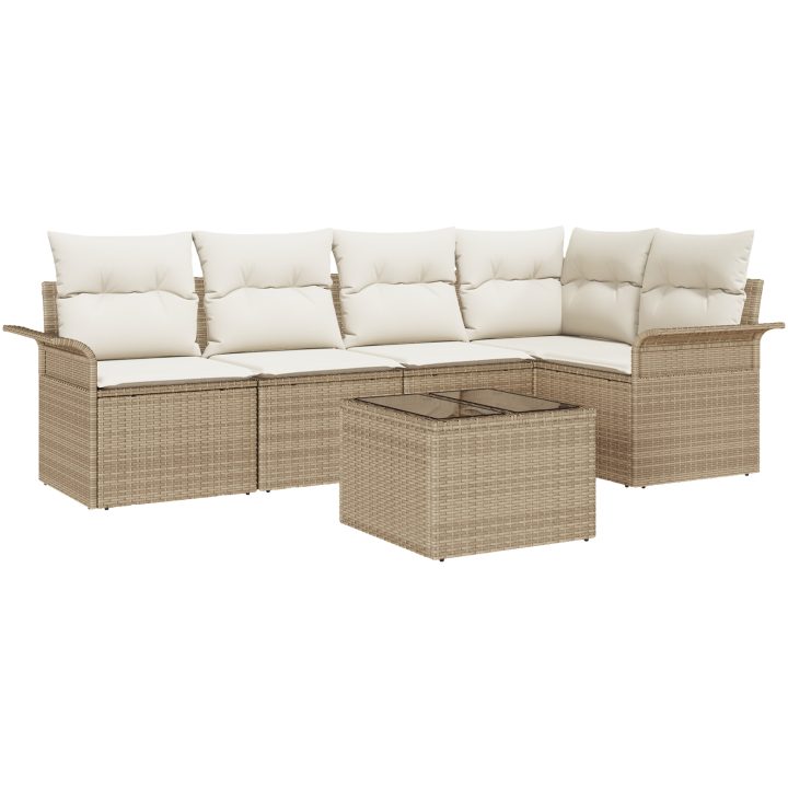 6-delars utesoffa set med kuddar i brun polyrotting vidaXL 242.5 x 132.5 x 85 cm – bild 2