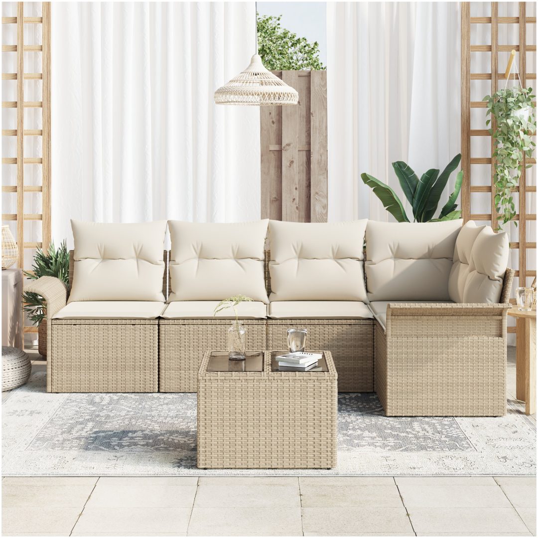 6-delars utesoffa set med kuddar i brun polyrotting vidaXL 242.5 x 132.5 x 85 cm – bild 3