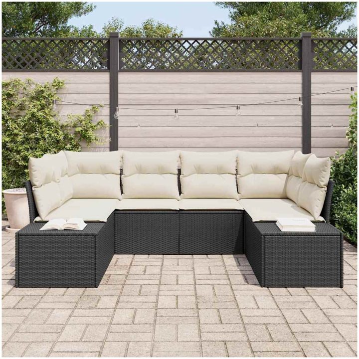 6 Delars Utesoffa Set med Kuddar Svart Poly Rattan vidaXL 234 x 154 x 85 cm – bild 3