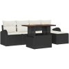 6-delat Trädgårdsdining set med kuddar Svart Poly Rottning Akacia vidaXL 100 x 55 x 73 cm – miniatyr 2