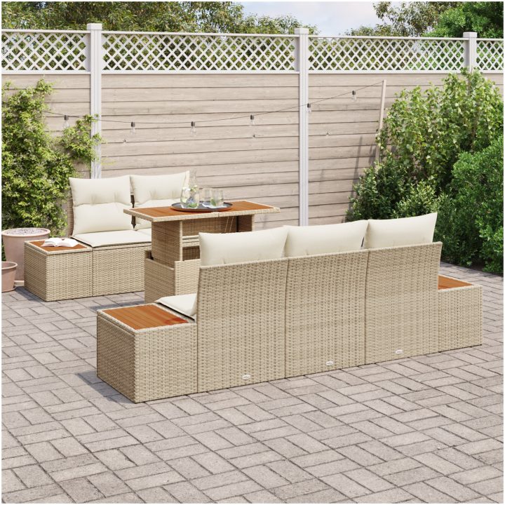 6-delat trädgårdsmöbelset med kuddar Beige Poly Rotting Akacia vidaXL 100 x 55 x 73 cm – bild 3