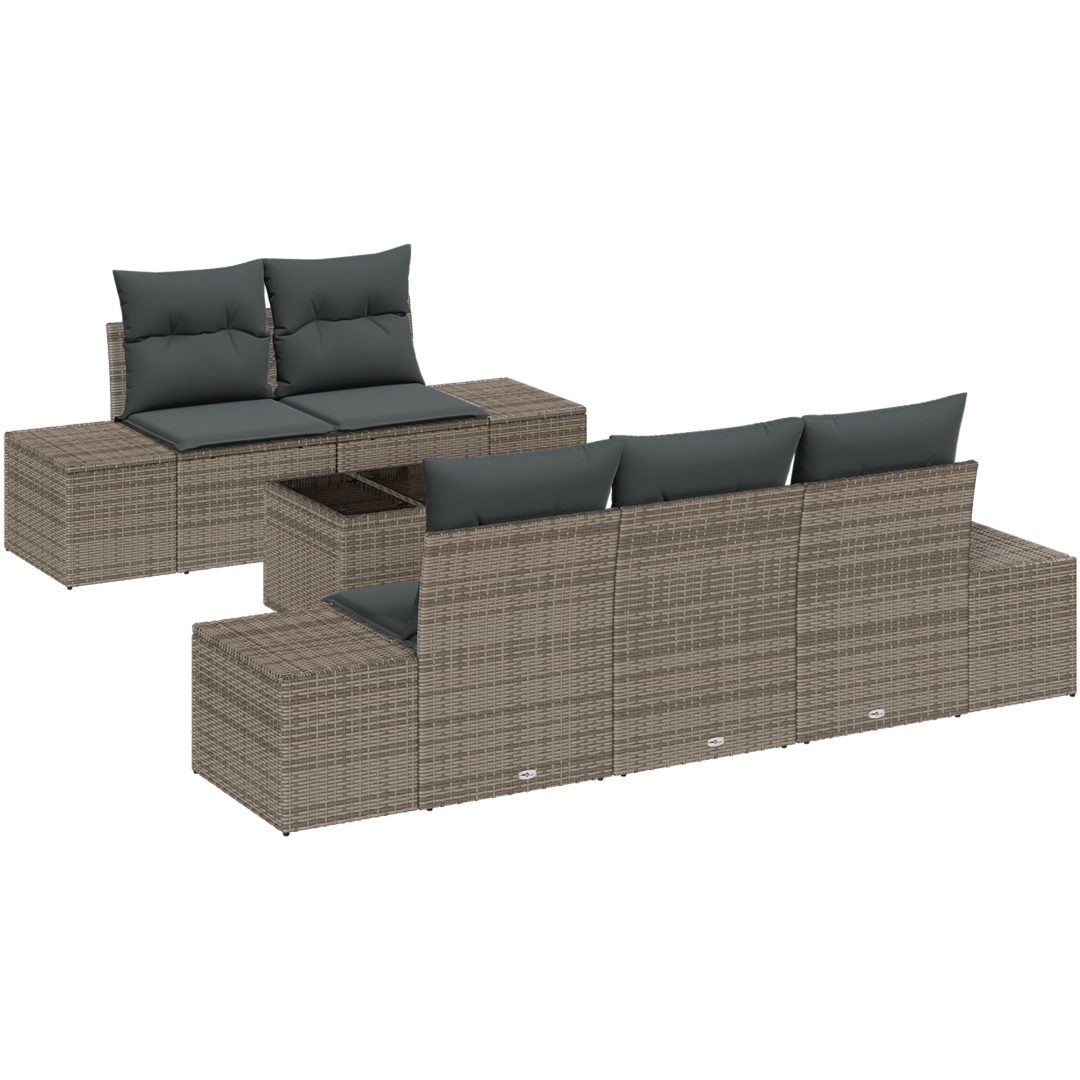 6-delat Trädgårdsmöbelset med Kuddar Grå Poly Rattan vidaXL 55 x 55 x 37 cm – bild 2