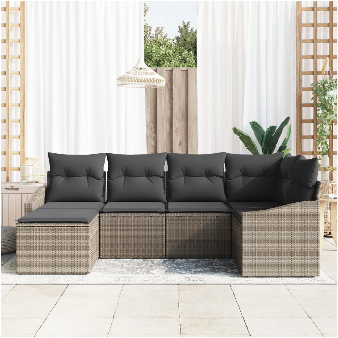 6-delat trädgårdsmöbelset med kuddar, grå polyrotting vidaXL 233.5 x 123.5 x 85 cm – bild 3