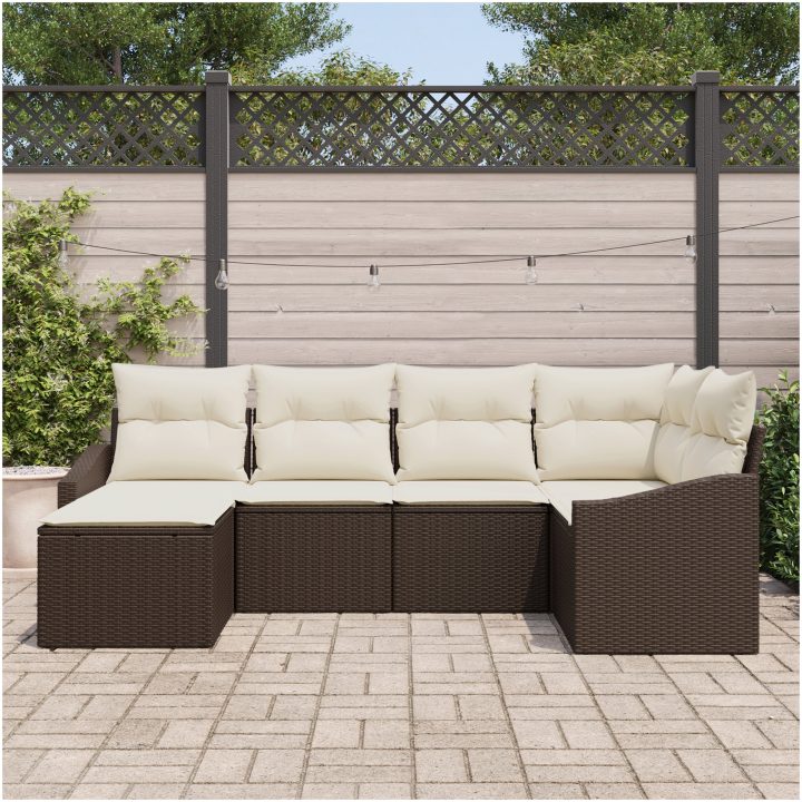 6-delat trädgårdsmöblerset med kuddar i brun polyrotting vidaXL 233.5 x 123.5 x 85 cm – bild 3