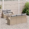 6-delat Trädgårdsofa Set med Dynor Beige Poly Rattan vidaXL Medium – miniatyr 3