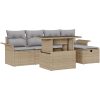 6-delat trädgårdsofa set med dynor beige polyrotting vidaXL Stor – miniatyr 2