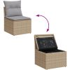 6-delat trädgårdsofa set med dynor beige polyrotting vidaXL Stor – miniatyr 12