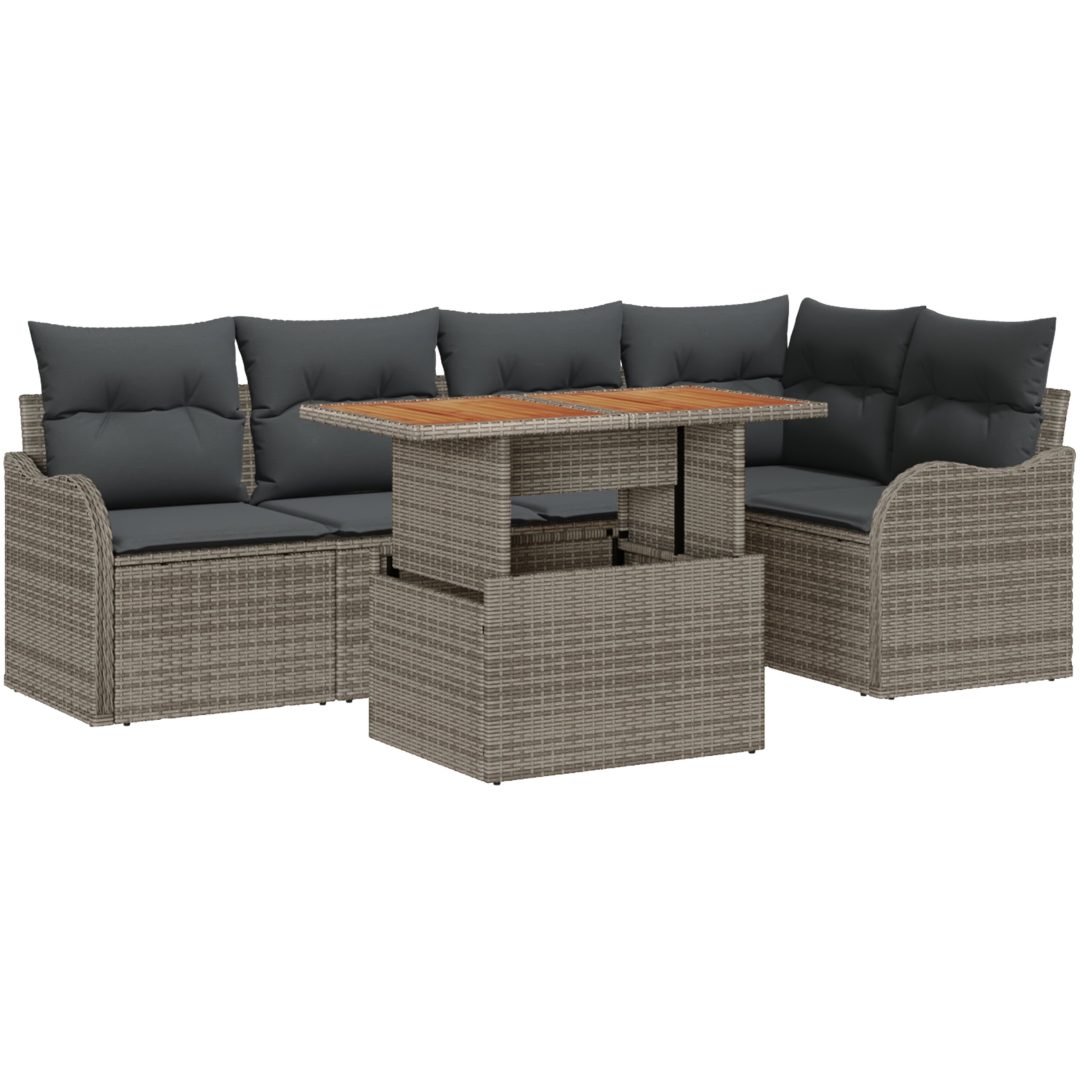6-delat Trädgårdsofa set med Kuddar Grå Poly Rattan vidaXL 3 - Sits, 121 x 62 x 69 cm, mellan – bild 2