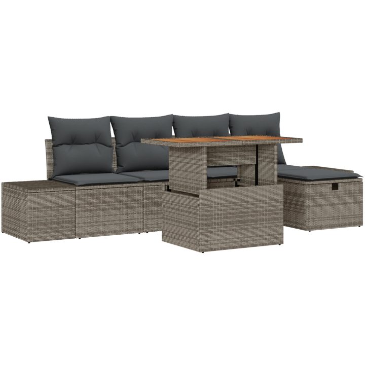 6-delat Trädgårdsofa Set med Kuddar Grå Poly Rottning vidaXL 55 x 55 x 37 cm – bild 2
