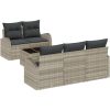 6-delat trädgårdsofa-set med kuddar Ljusgrå Polyrotting vidaXL Stor – miniatyr 2