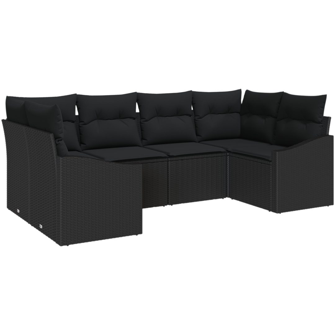 6-delat Trädgårdsofa Set med Kuddar Svart Poly Rattan vidaXL 234 x 123.5 x 85 cm – bild 2