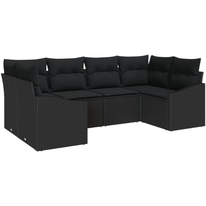 6-delat Trädgårdsofa Set med Kuddar Svart Poly Rattan vidaXL 234 x 123.5 x 85 cm – bild 2