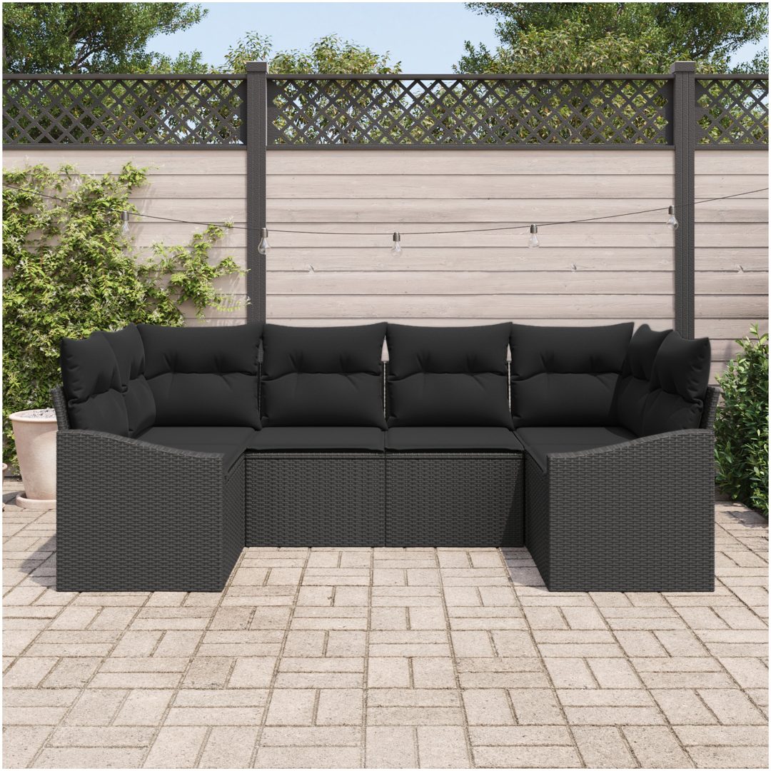 6-delat Trädgårdsofa Set med Kuddar Svart Poly Rattan vidaXL 234 x 123.5 x 85 cm – bild 3