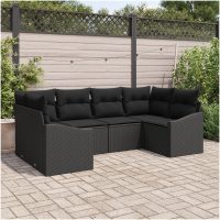 6-delat Trädgårdsofa Set med Kuddar Svart Poly Rattan vidaXL