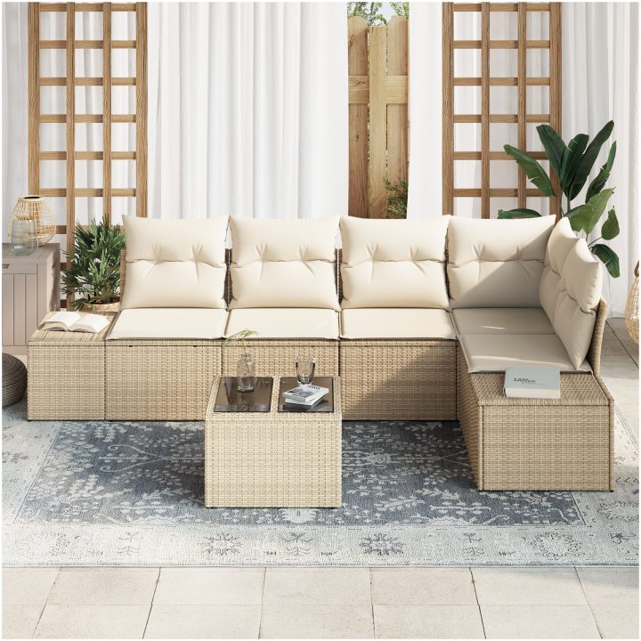 6-delat trädgårdsofaset med kuddar i brunt polyrotting vidaXL 264 x 154 x 85 cm – bild 3