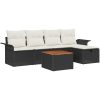 6-delat trädgårdsofaset med kuddar Svart Poly Rattan vidaXL 5 - Sits – miniatyr 2