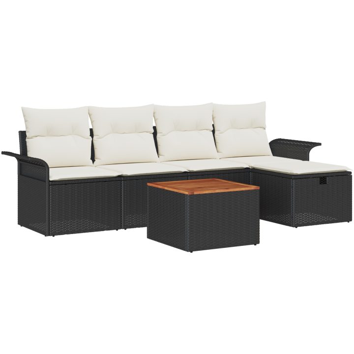 6-delat trädgårdsofaset med kuddar Svart Poly Rattan vidaXL 5 - Sits – bild 2