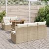 6-delat Trädgårdsoff Set med Kuddar Beige Poly Rattan Akacia vidaXL Standard – miniatyr 3
