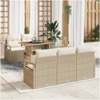 6-delat Trädgårdsoff Set med Kuddar Beige Poly Rattan Akacia vidaXL