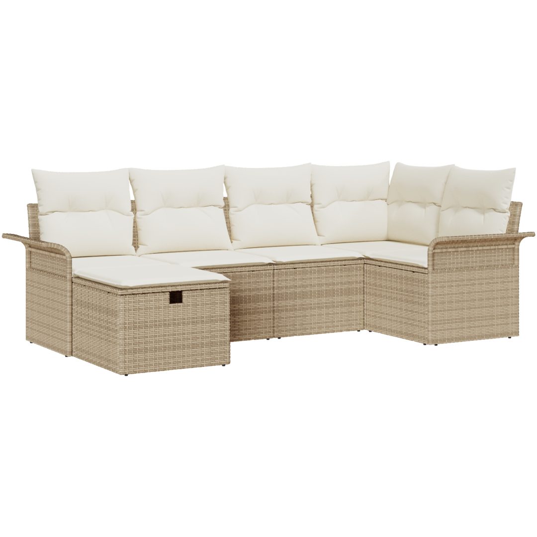 6-delat Trädgårdsoff set med kuddar Beige Poly Rattan vidaXL 242.5 x 132.5 x 85 cm – bild 2