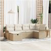 6-delat Trädgårdsoff set med kuddar Beige Poly Rattan vidaXL 242.5 x 132.5 x 85 cm – miniatyr 1