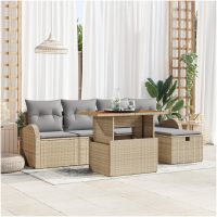 6-delat Trädgårdsoff-set med Kuddar Beige Poly Rattan vidaXL