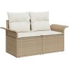 6-delat trädgårdsoff-set med kuddar Beige Poly Rottin Akacia vidaXL 55 x 55 x 37 cm – miniatyr 4